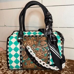 Turquoise and Black Floral Accent - medium speedy with accessories